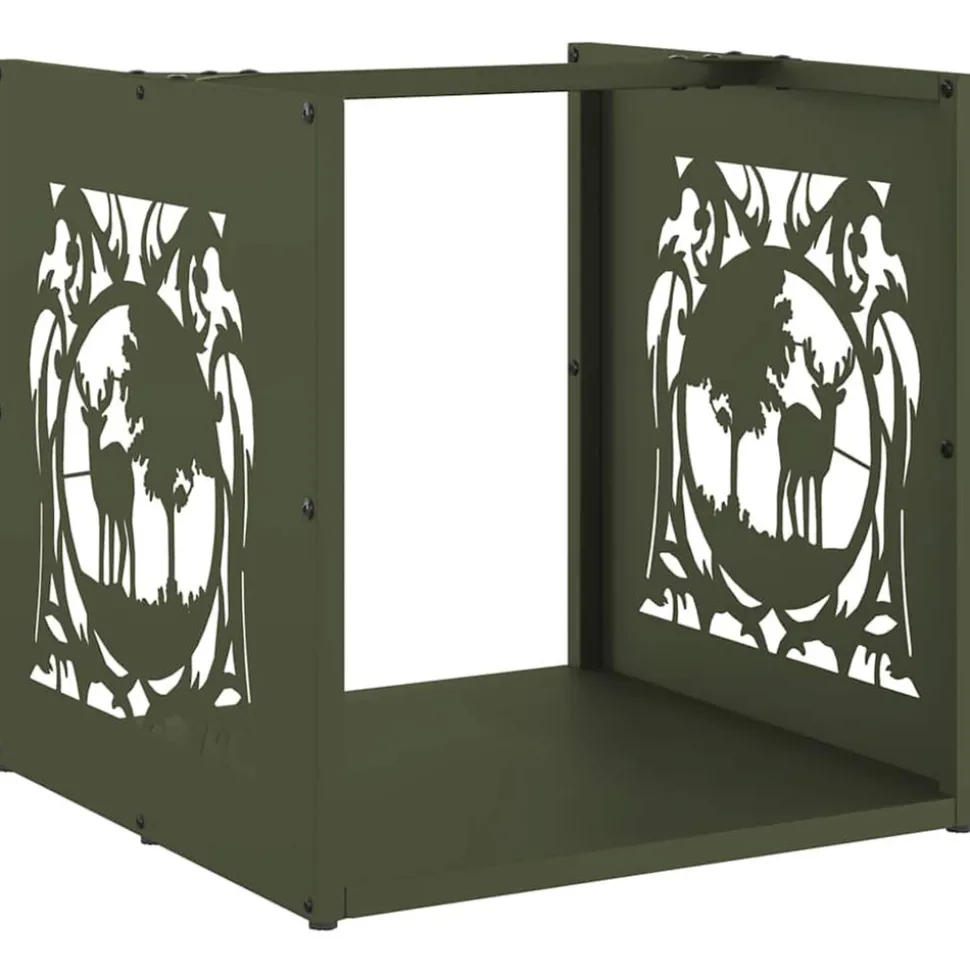 VIDAXL - Portant de bois chauffage vert olive 40x40x40 cm