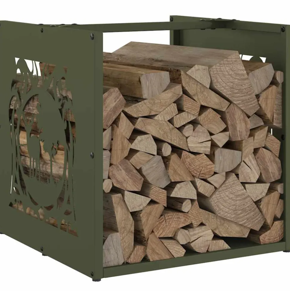 VIDAXL - Portant de bois chauffage vert olive 40x40x40 cm