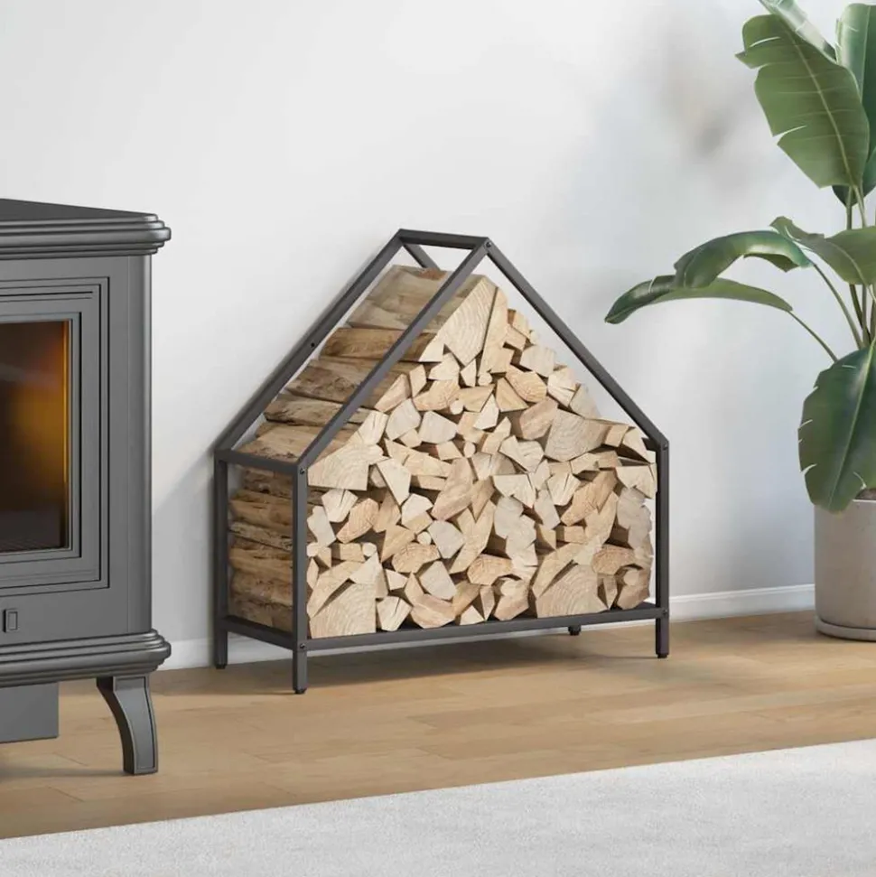VIDAXL - Portant de bois chauffage noir 60x25x60 cm