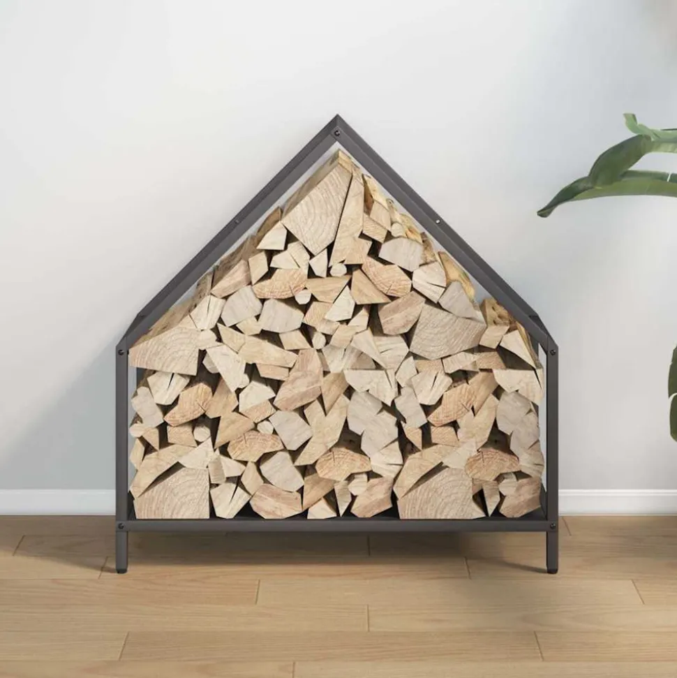 VIDAXL - Portant de bois chauffage noir 60x25x60 cm
