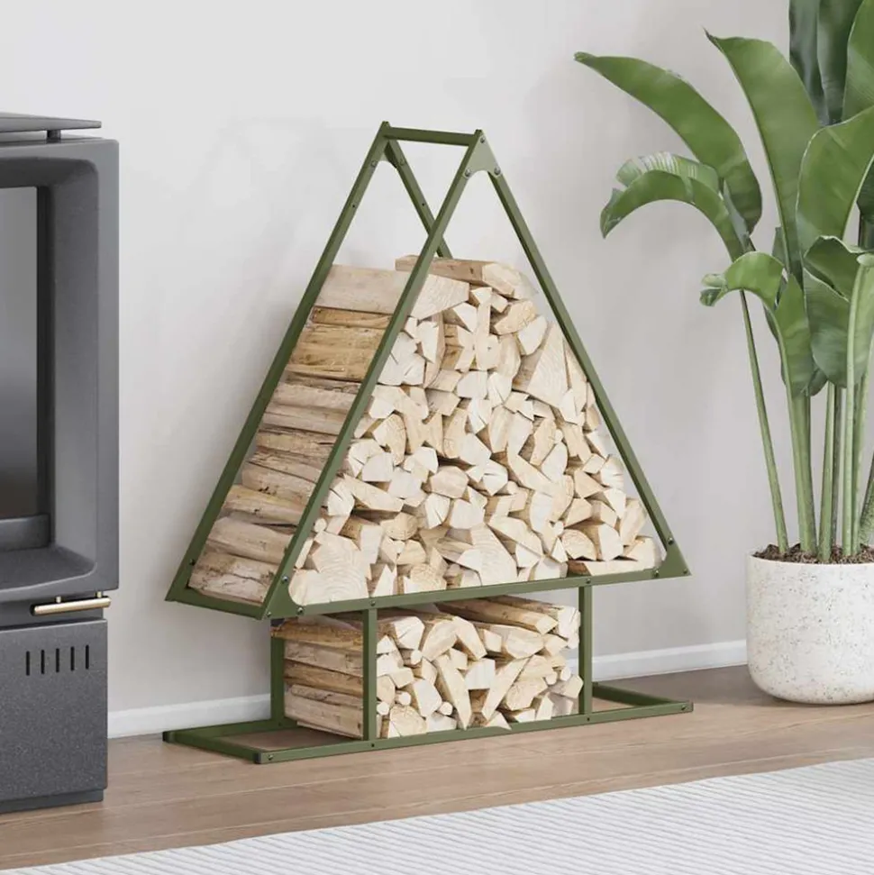 VIDAXL - Portant de bois chauffage vert olive 80x25x90 cm
