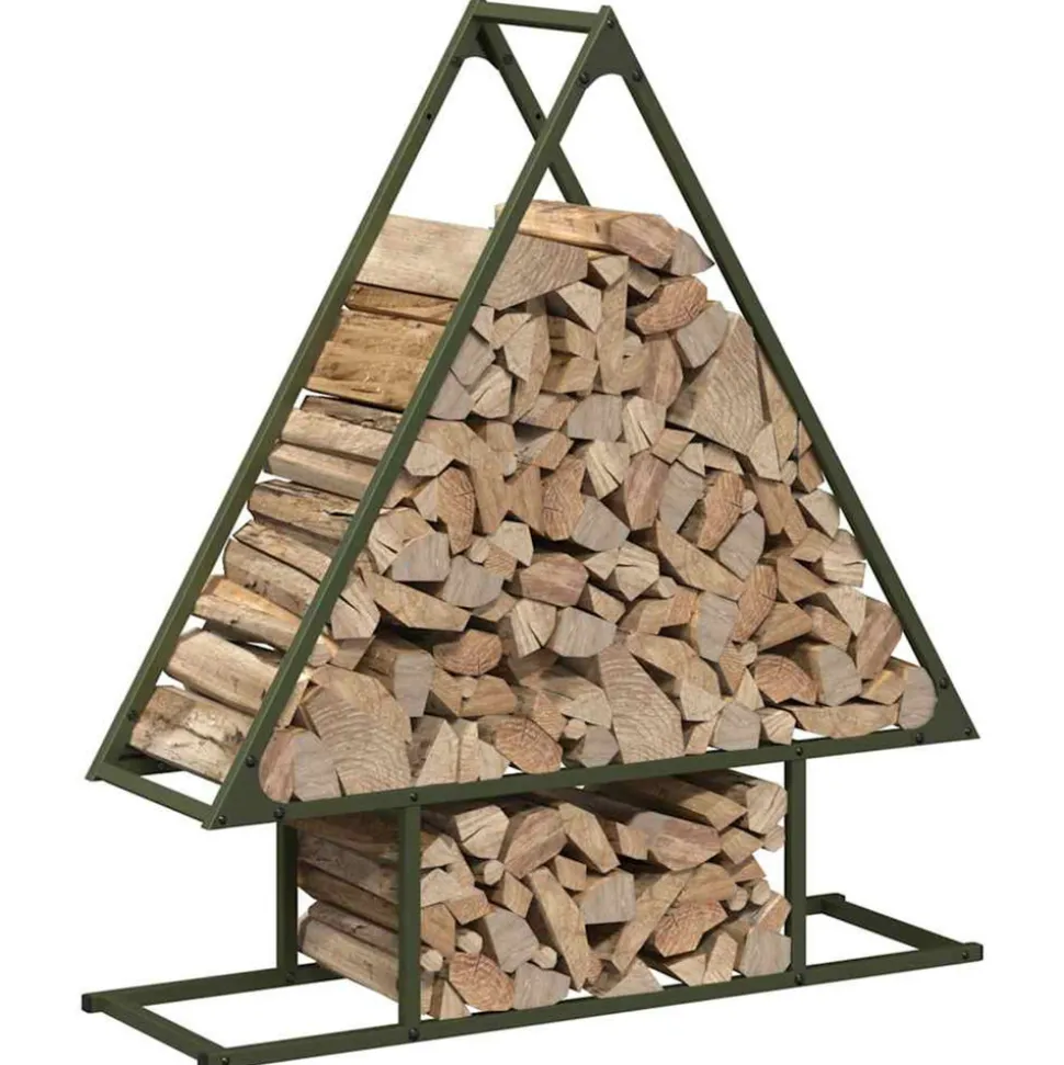 VIDAXL - Portant de bois chauffage vert olive 80x25x90 cm