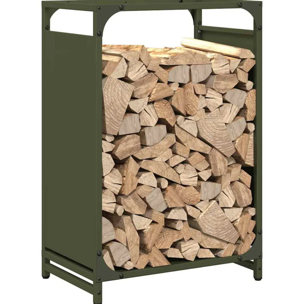 VIDAXL - Portant de bois chauffage vert olive 44x28x65 cm