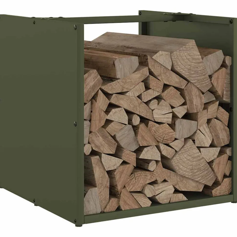 VIDAXL - Portant de bois chauffage vert olive 40x40x40 cm
