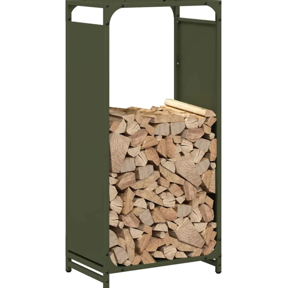 VIDAXL - Portant de bois chauffage vert olive 44x28x90 cm