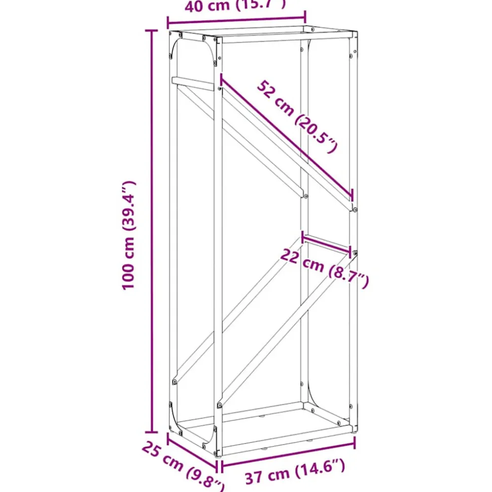 VIDAXL - Portant de bois chauffage anthracite 40x25x100 cm