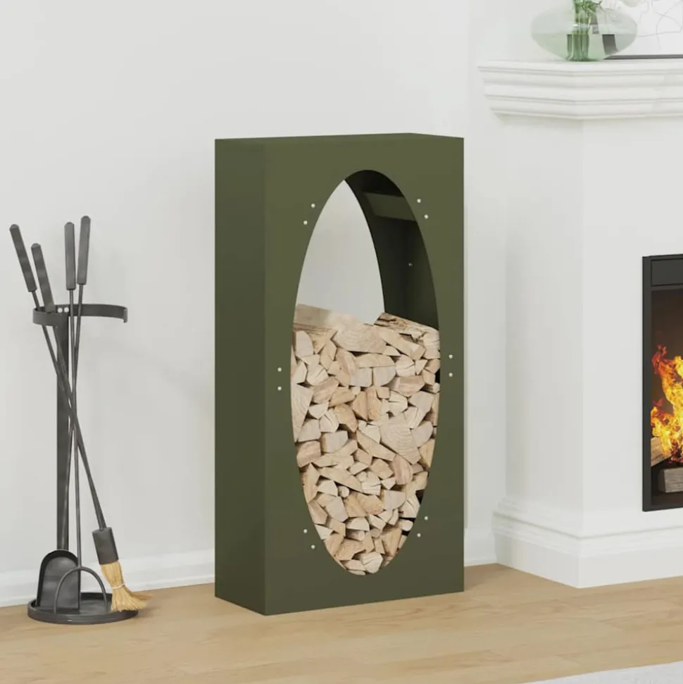 VIDAXL - Portant de bois chauffage vert olive 50x23x100 cm