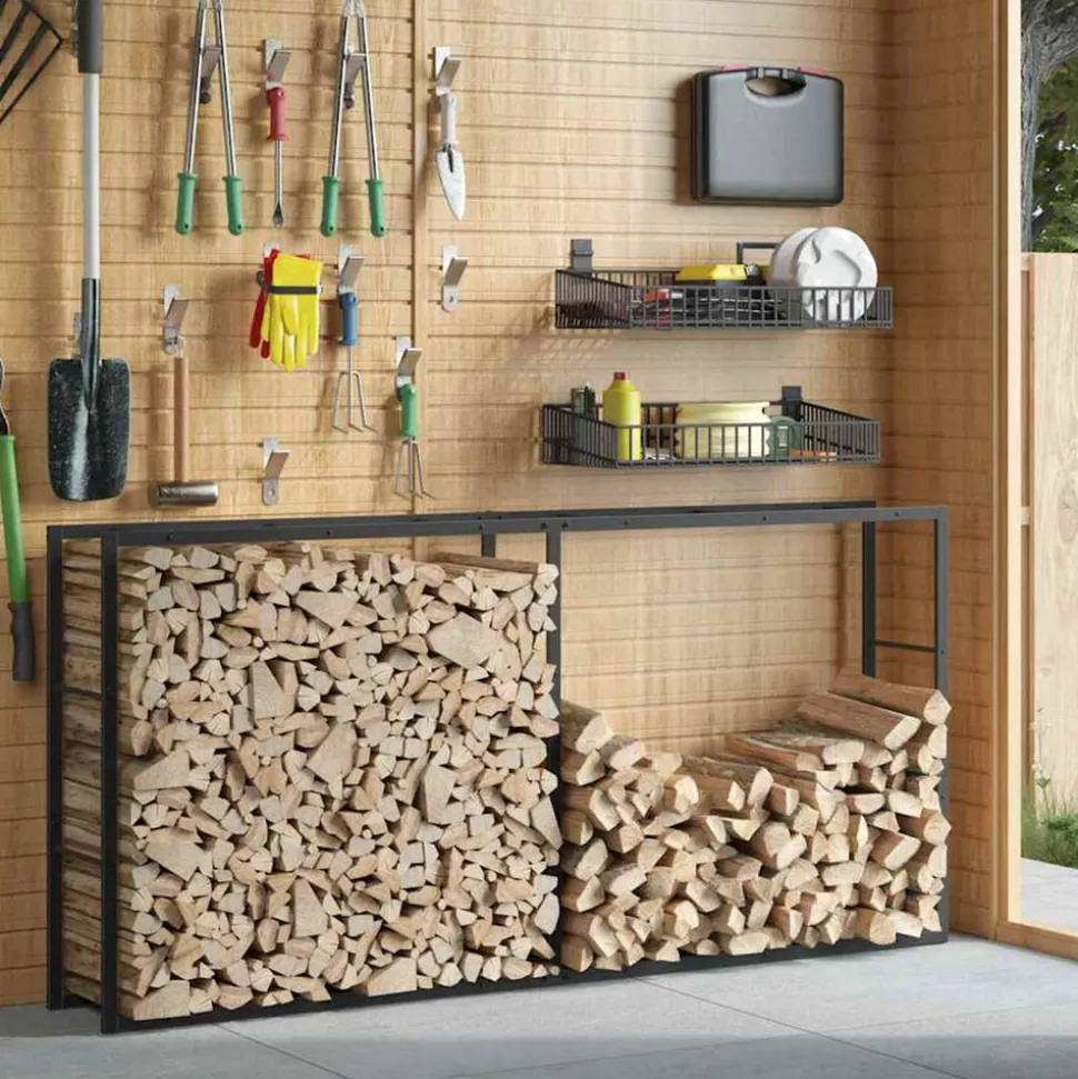 VIDAXL - Portant de bois de chauffage noir 100x30x209 cm acier