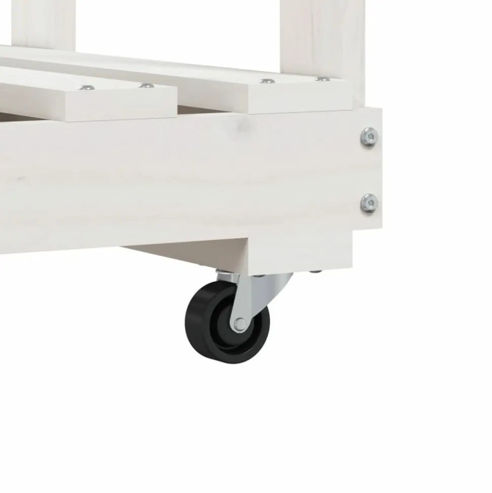 VIDAXL - Porte-bûches avec roulettes blanc 76,5x40x108cm bois massif pin