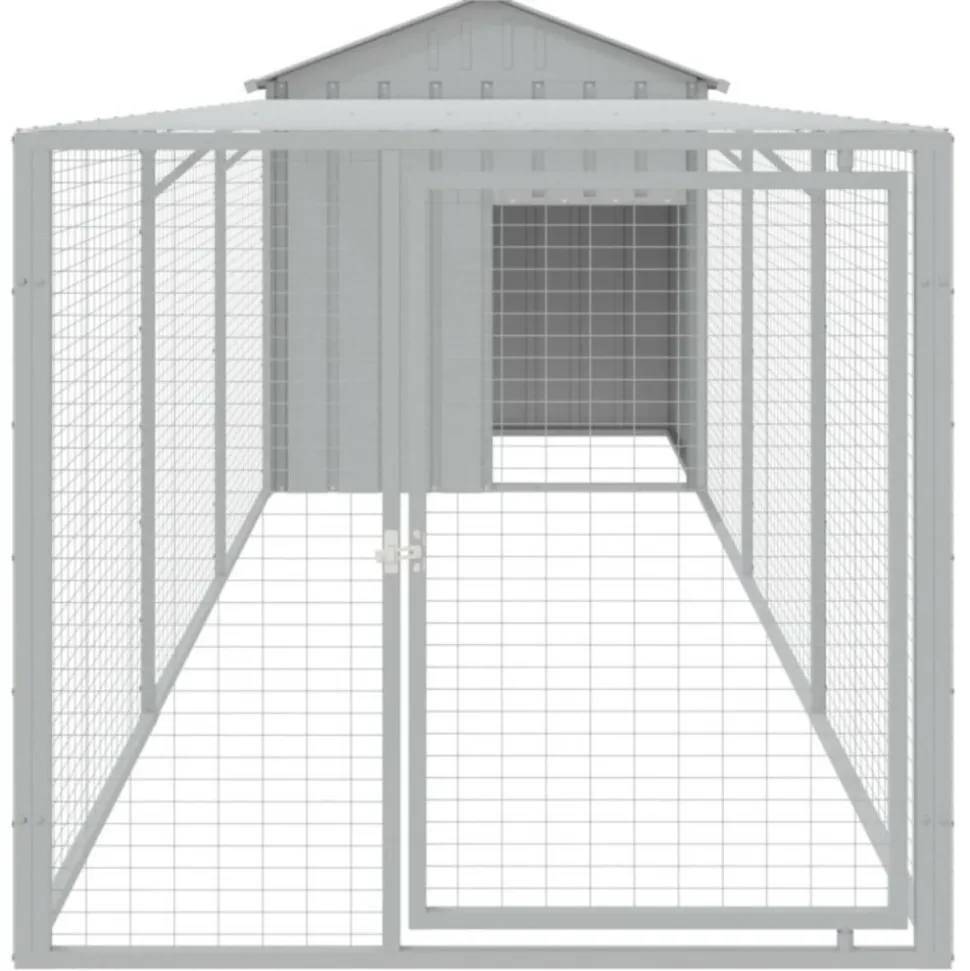 VIDAXL - Poulailler avec cour gris clair 117x405x123 cm acier galvanisé