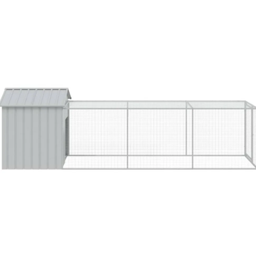 VIDAXL - Poulailler avec cour gris clair 117x405x123 cm acier galvanisé