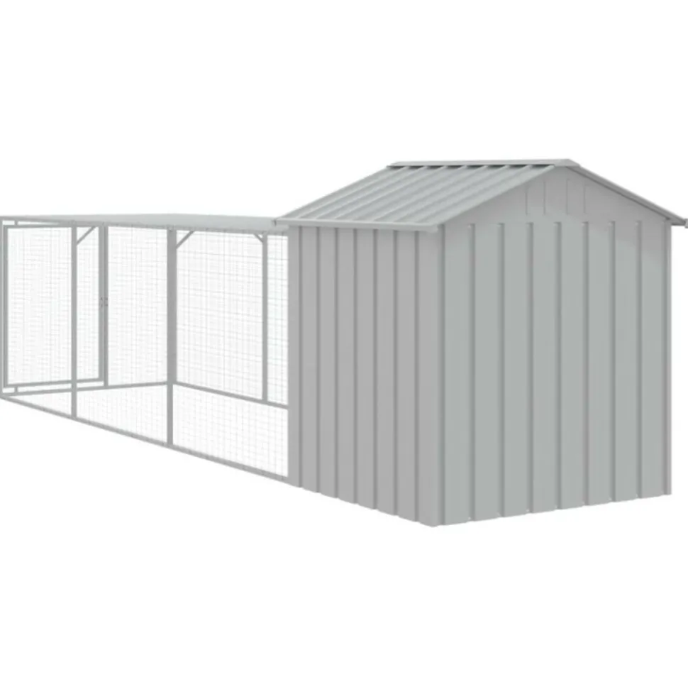 VIDAXL - Poulailler avec cour gris clair 117x405x123 cm acier galvanisé