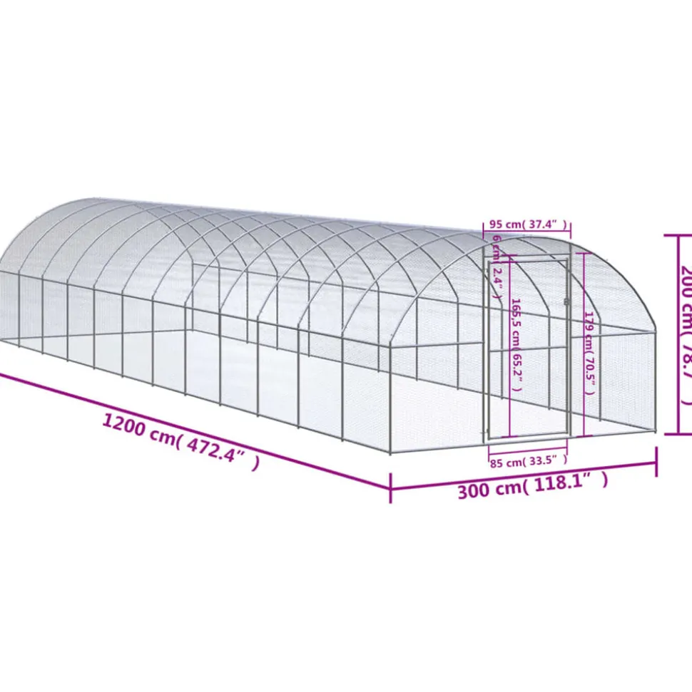 VIDAXL - Poulailler d extérieur 3x12x2 m acier galvanisé