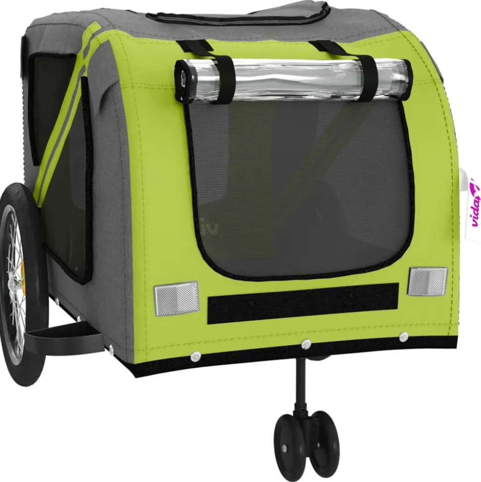 VIDAXL - Remorque de vélo pour animaux de compagnie vert et gris