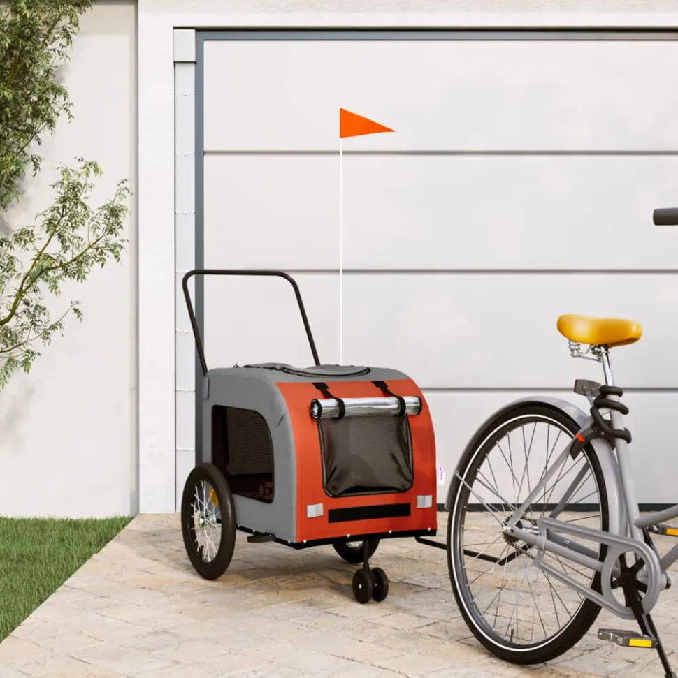 VIDAXL - Remorque de vélo pour animaux de compagnie orange et gris