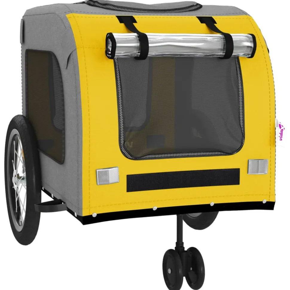 VIDAXL - Remorque de vélo pour animaux de compagnie jaune et gris