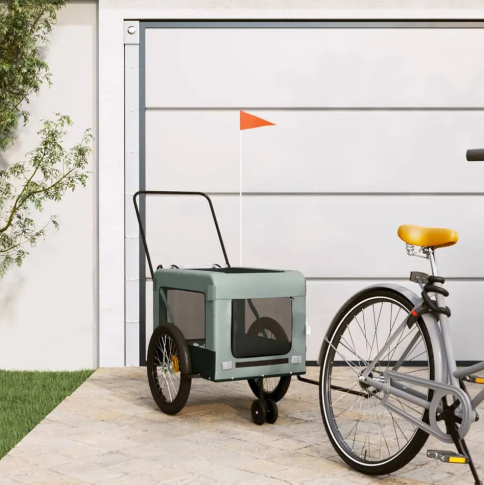VIDAXL - Remorque de vélo pour animaux de compagnie gris et noir