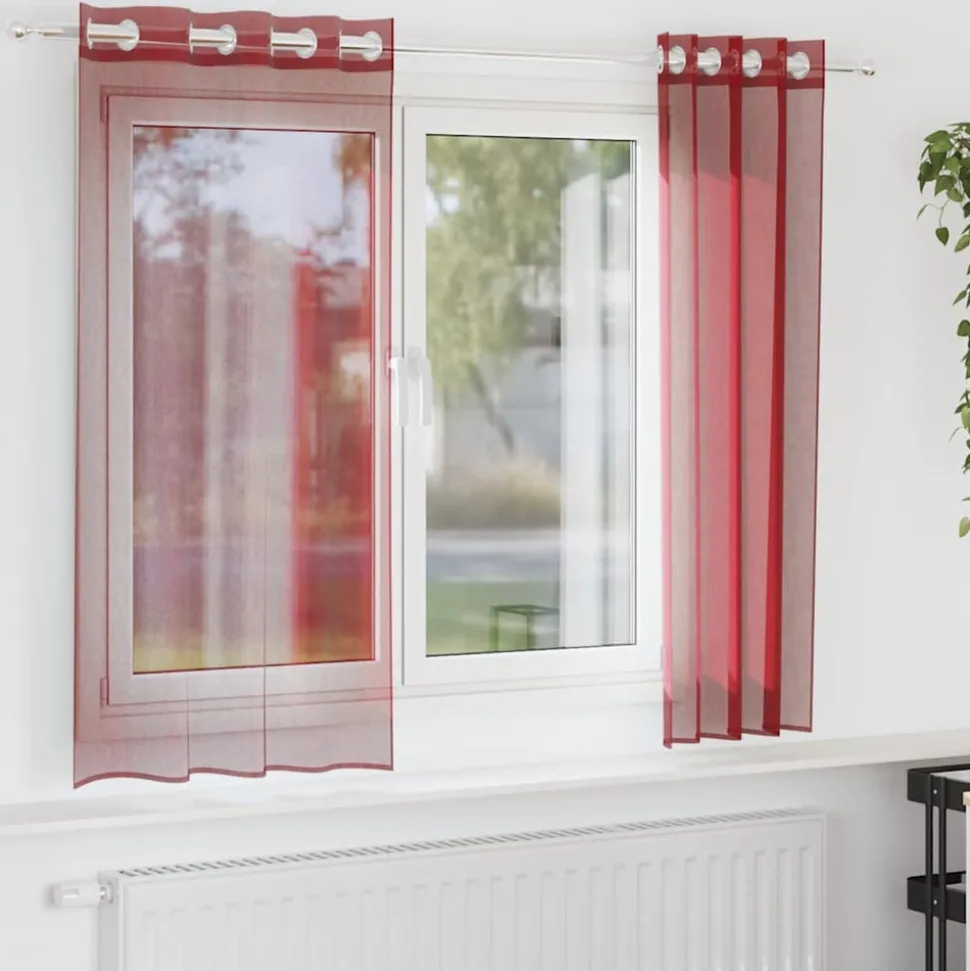VIDAXL - Rideaux en voile avec œillets 2 pcs rouge bordeaux