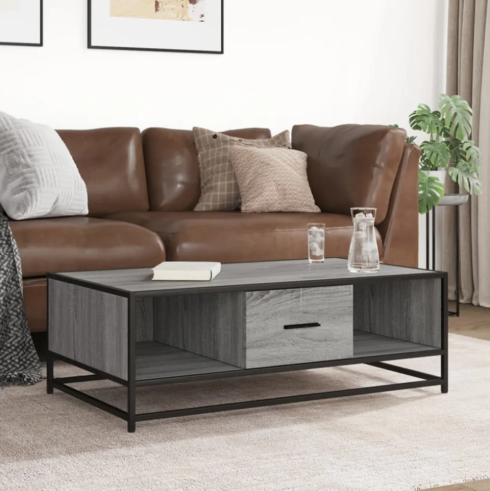 VIDAXL - Table basse sonoma gris 100x57x35 cm bois d'ingénierie et métal