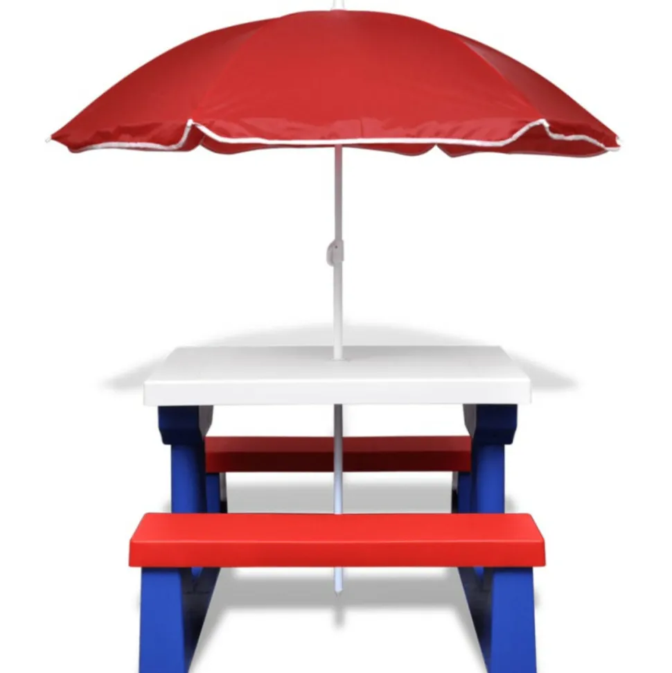 VIDAXL - Table et bancs de pique nique avec parasol pour enfants
