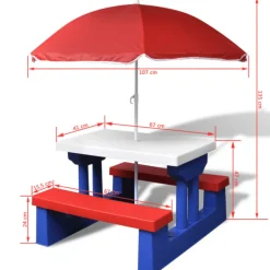 VIDAXL - Table et bancs de pique nique avec parasol pour enfants