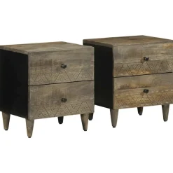 VIDAXL - Tables chevet 2 pcs gris clair 40x33x46 cm bois manguier solide