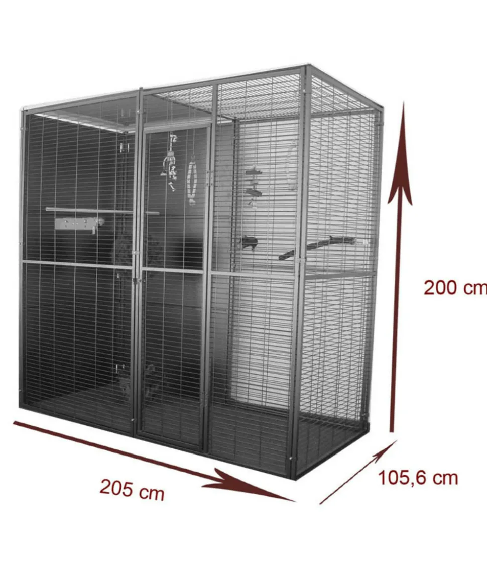 Volière de jardin pour perroquets de 2m² à toit mixte