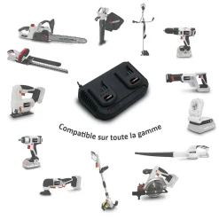 X-PERFORMER - Pack 2 batteries concept 20v lithium 2 ah pour la gamme d'outils electro-portatifs x-performer + double chargeur