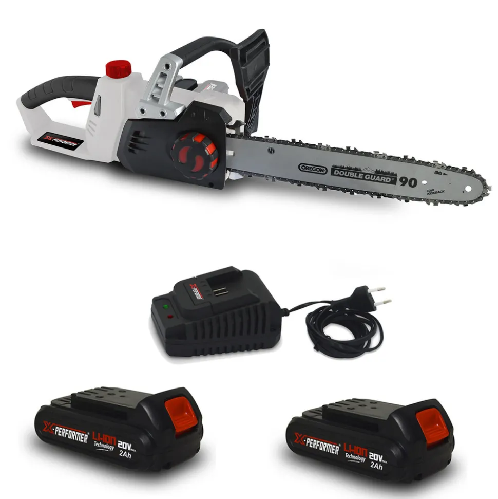 X-PERFORMER - Tronçonneuse 40v (2x20v) x-performer xptro40li-2b - double sécurité - graissage auto + 2 batteries 2 ah - chargeur